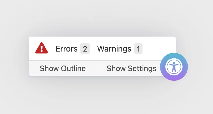 Screenshot of panel that shows 4 accessibility errors and 3 warnings.